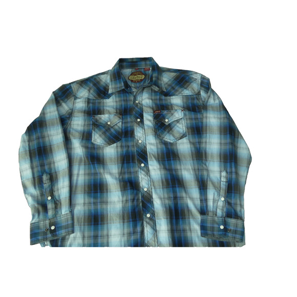 Rafter C Red Dirt Pearl Snap Shirt Men Size 2XL Blue Plaid Long Sleeve Western - Picture 1 of 8